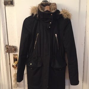 Zara Faux fur lined winter coat w removable hood
